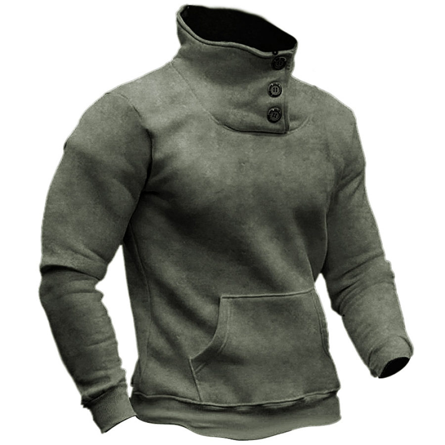 

Men's Retro Outdoor Training Half Turtleneck Pocket Tactical Sweatshirt