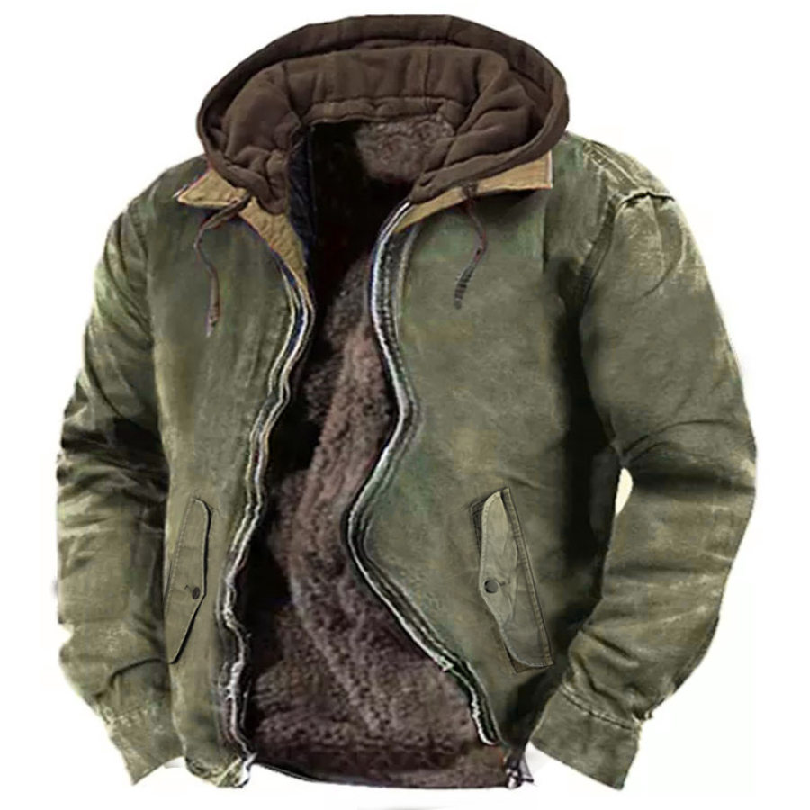 

Men's Vintage Outdoor Tactical Hooded Fleece Lined Thermal Jacket