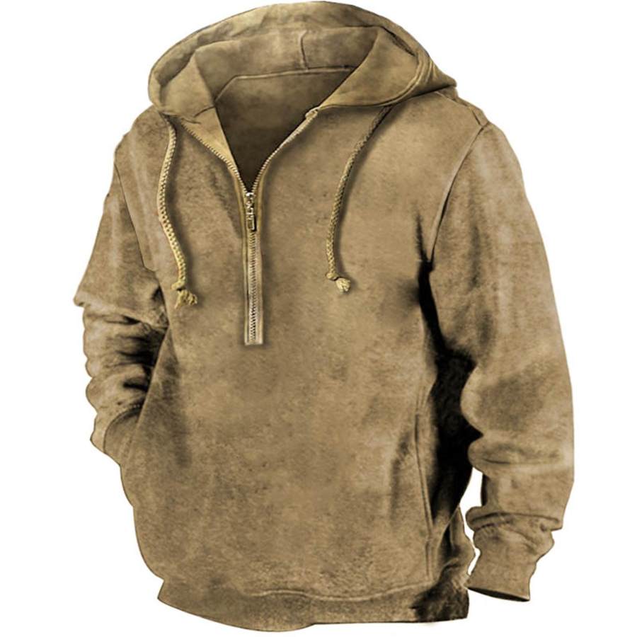 

Sweat à Capuche Zippé Avec Poche Tactique Vintage Pour Homme