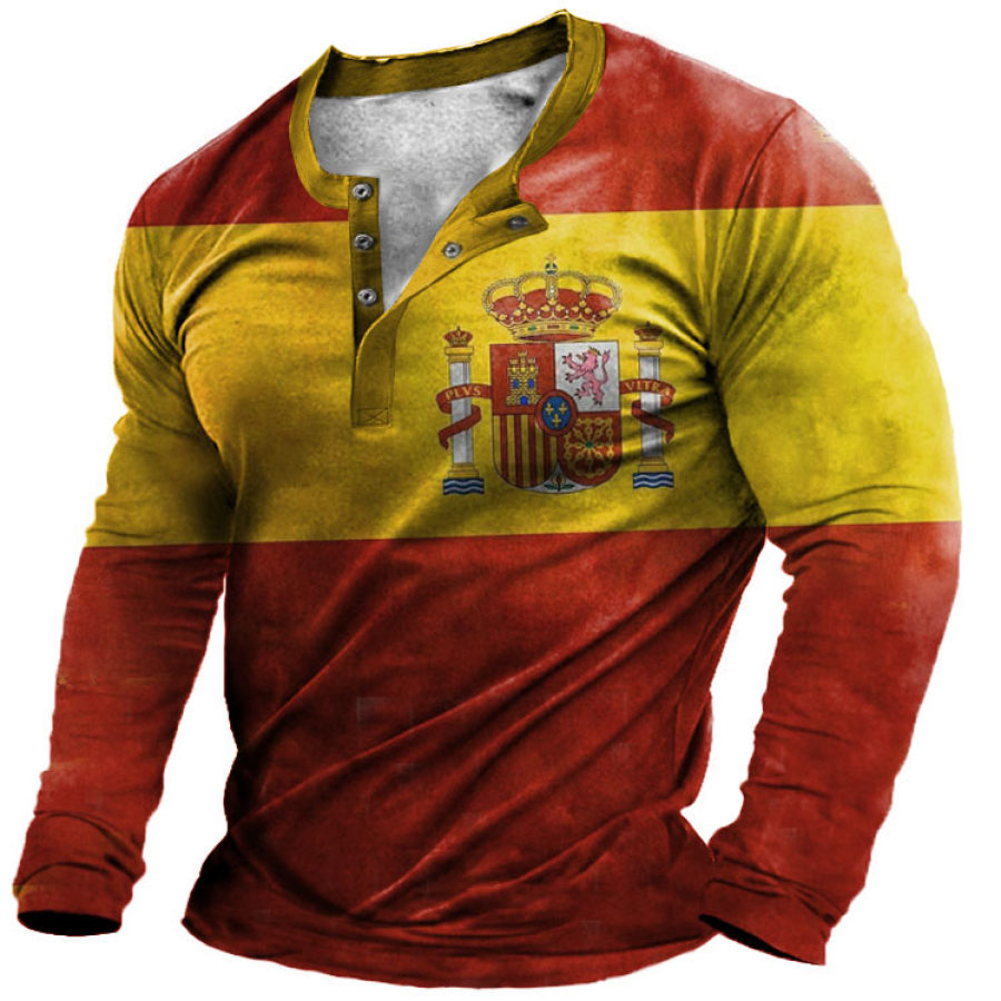

Men's Outdoor Spain Flag Henley Long Sleeve T-Shirt