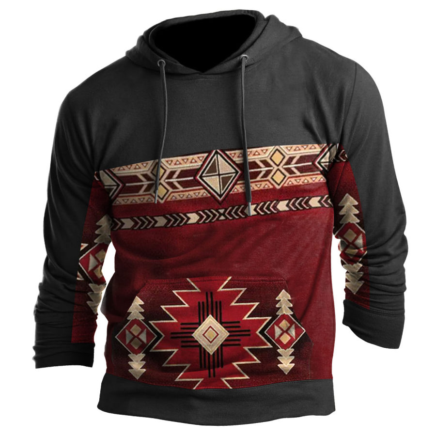 

Men's Vintage Ethnic Print Pocket Hoodie