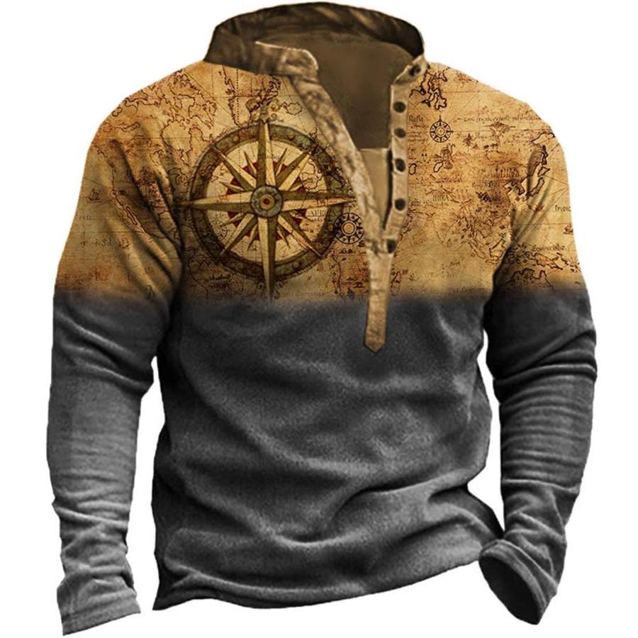 

Men's Vintage Map Compass Henley Sweatshirt