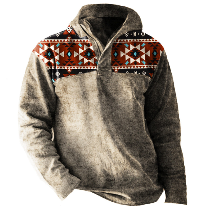 

Men's Vintage Western Print Henley Hooded