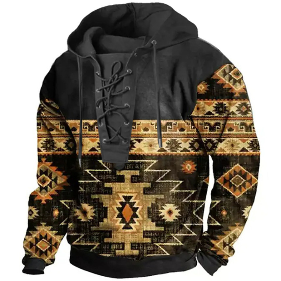 

Ethnic Print Men's Outdoor Drawstring Hooded Sweatshirt