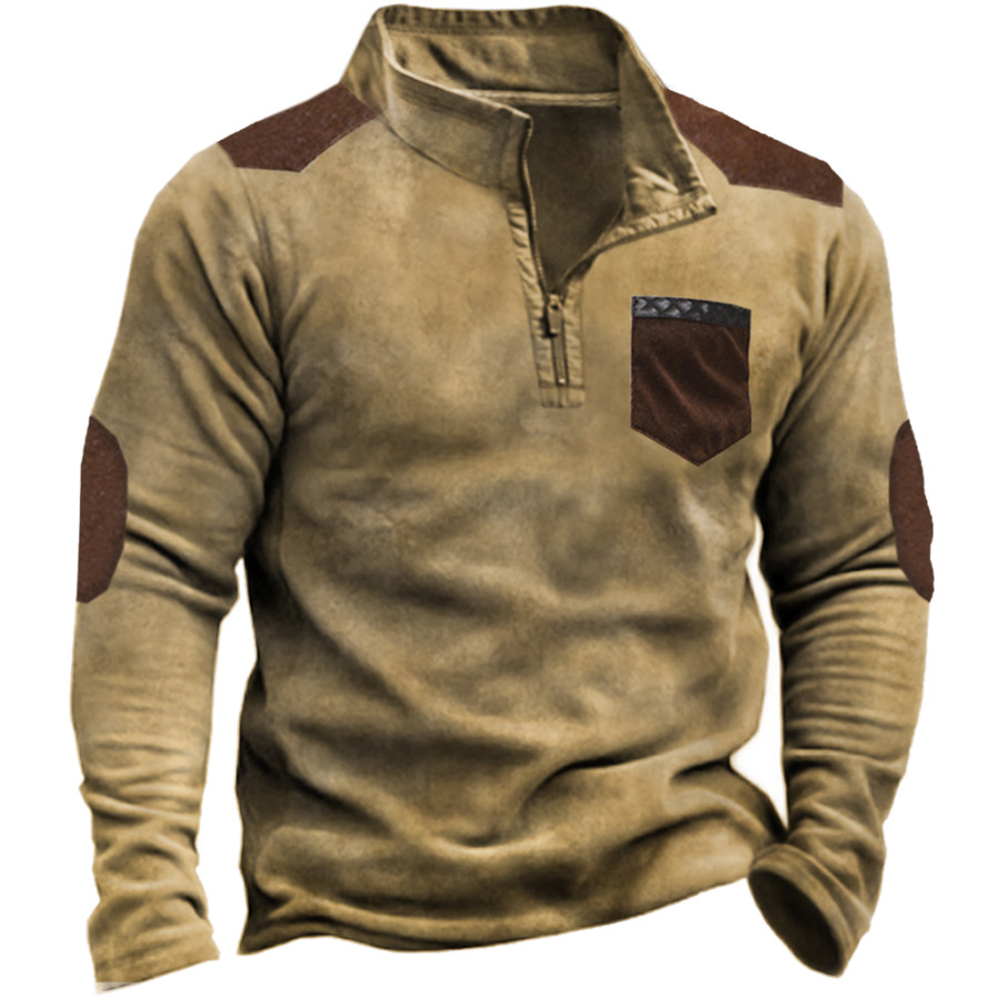 

Men's Outdoor Retro Stand Collar Colorblock Sweatshirt