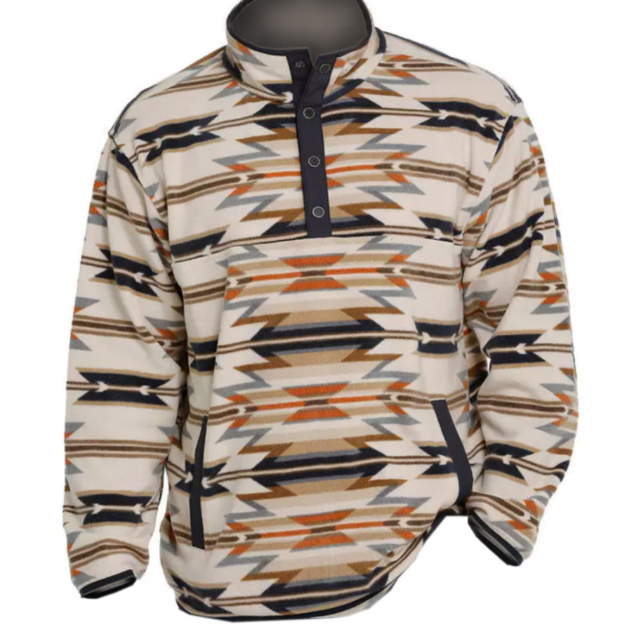 

Men's Vintage Western Print Pocket Stand Collar Sweatshirt
