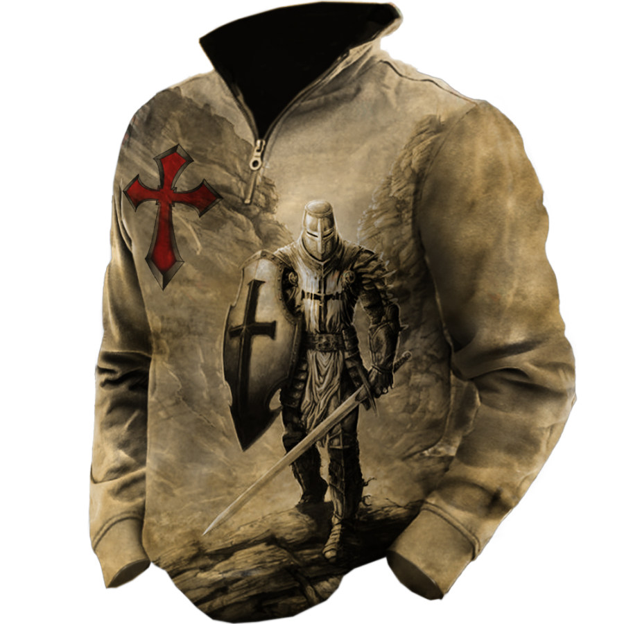 

Men's Vintage Templar Cross Stand Collar Sweatshirt