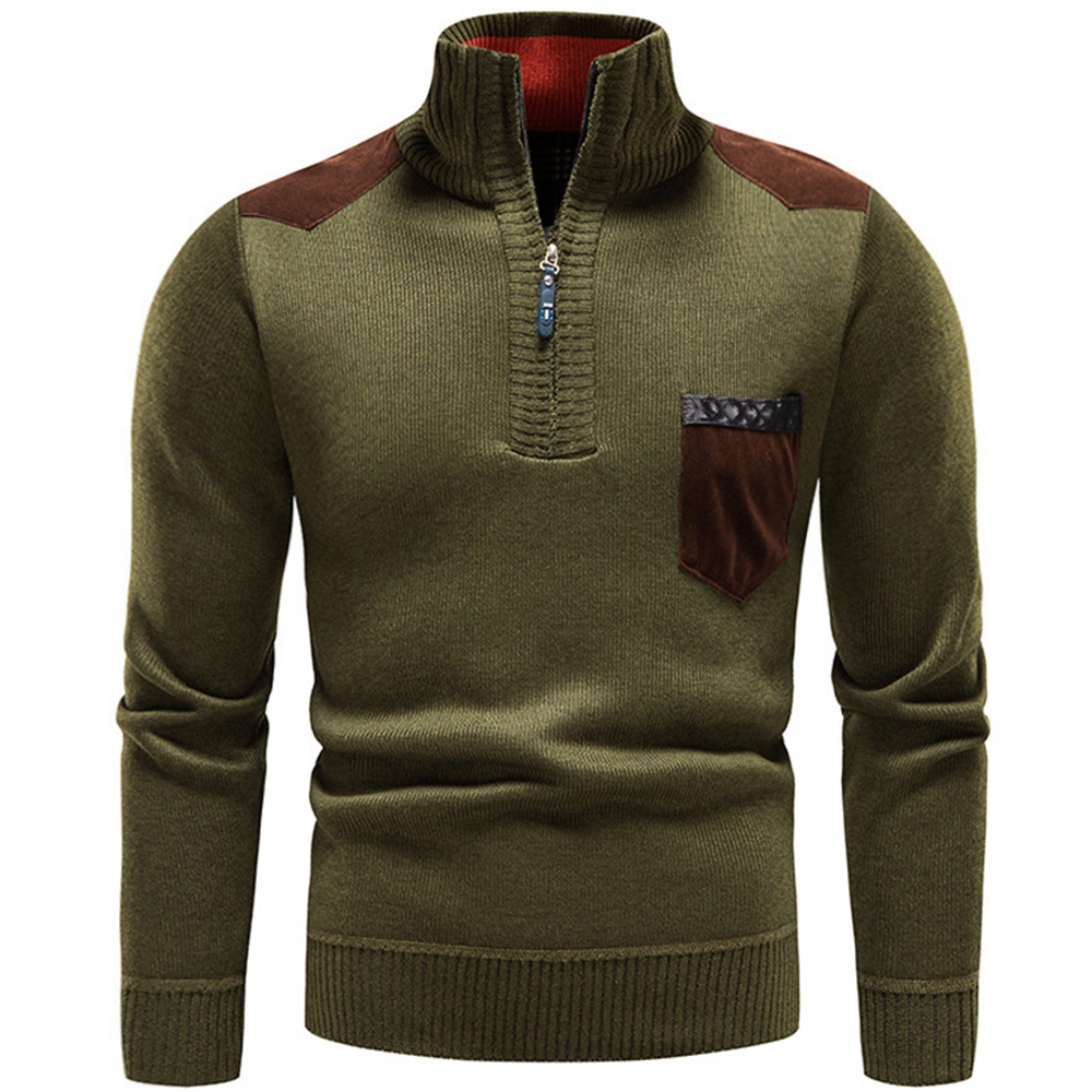 Men's Outdoor Colorblock Pocket Chic Stand Collar Knit Sweater