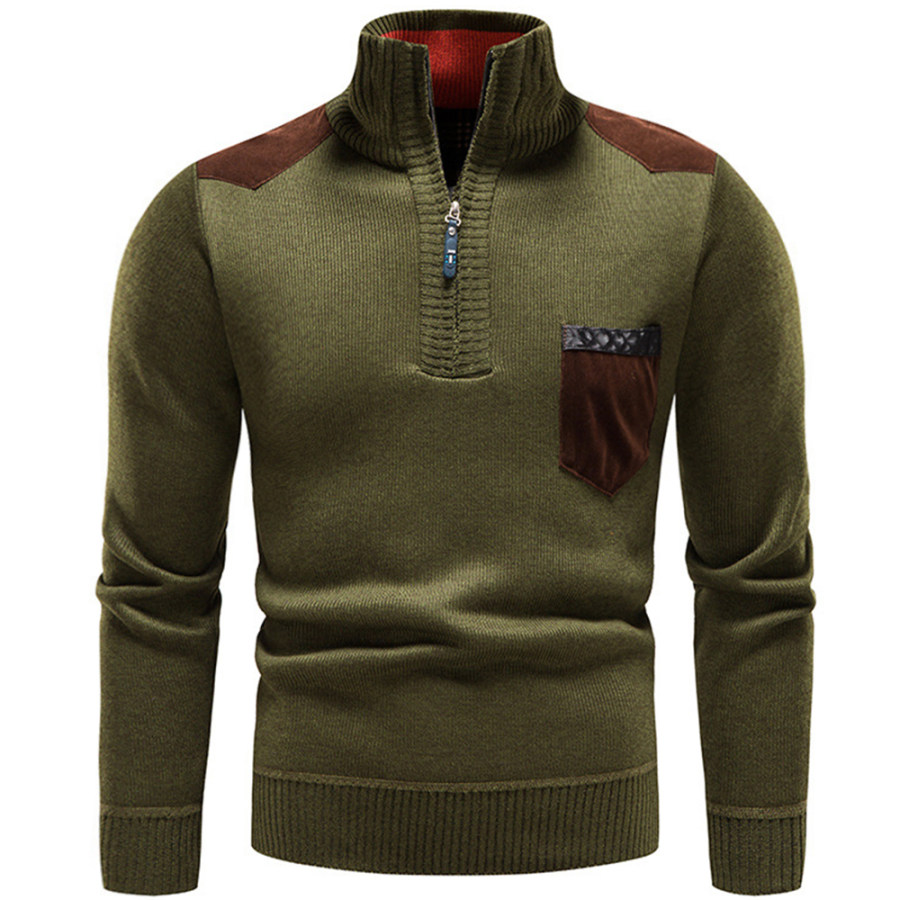 

Men's Outdoor Colorblock Pocket Stand Collar Knit Sweater