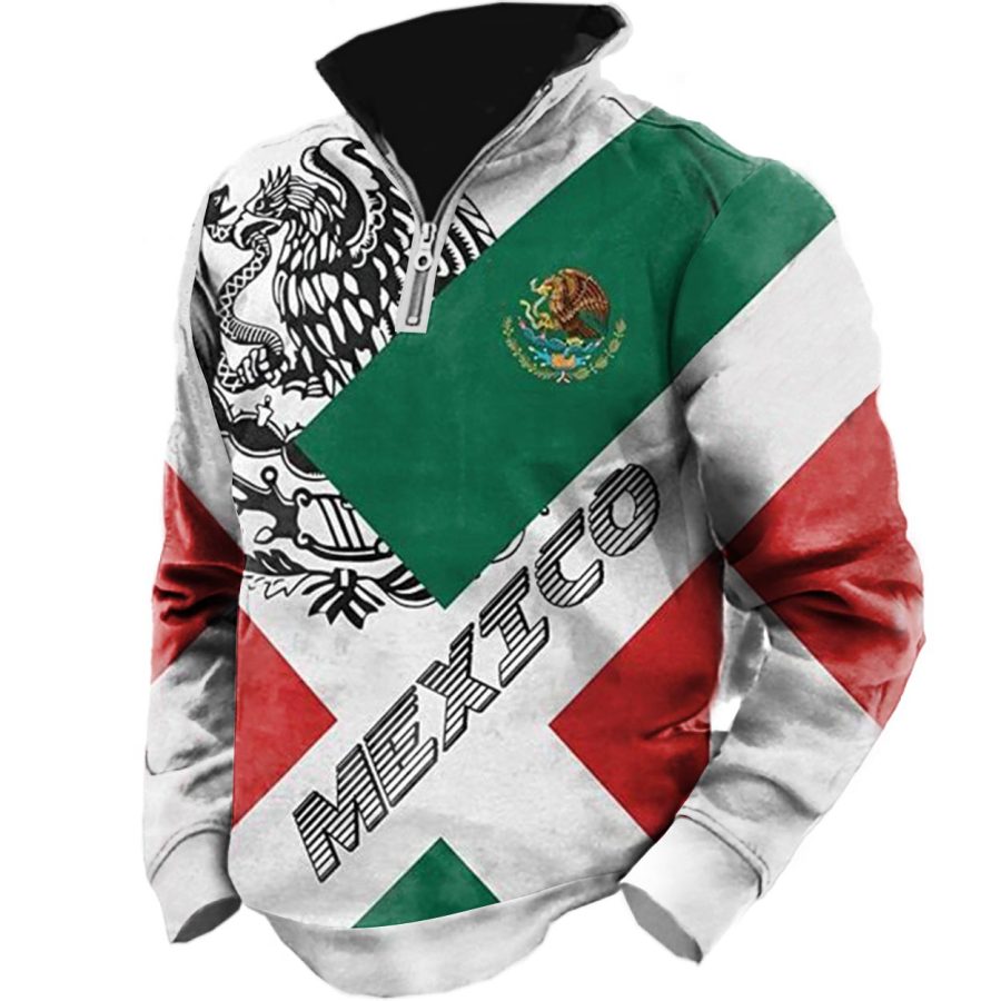 

Men's Outdoor Mexico Print Zipper Sweatshirt