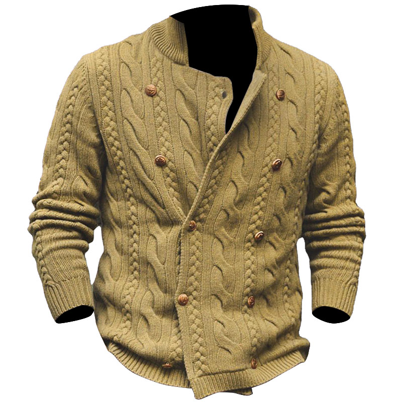 Men's Solid Turtleneck Double-breasted Chic Knit Cardigan