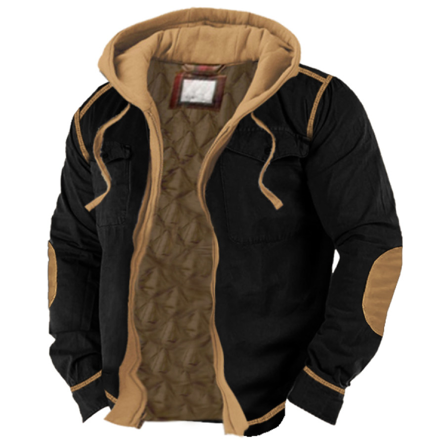 

Men's Contrast Thick Lapel Pocket Tactical Hooded Jacket