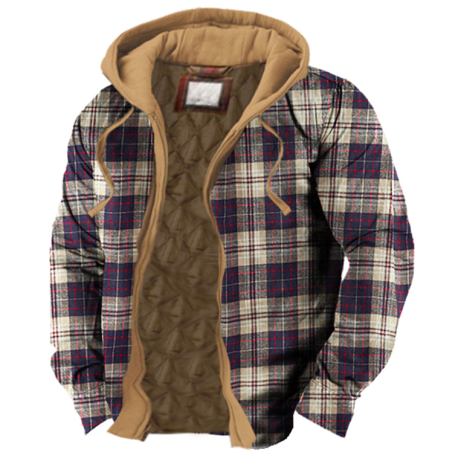 

Men's Contrast Fleece Plaid Christmas Hooded Jacket