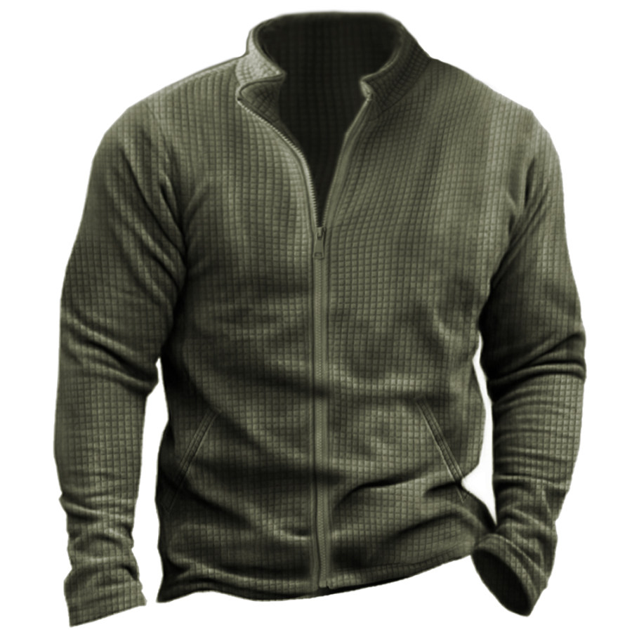 

Men's Vintage Waffle Plaid Zip Cardigan Jacket