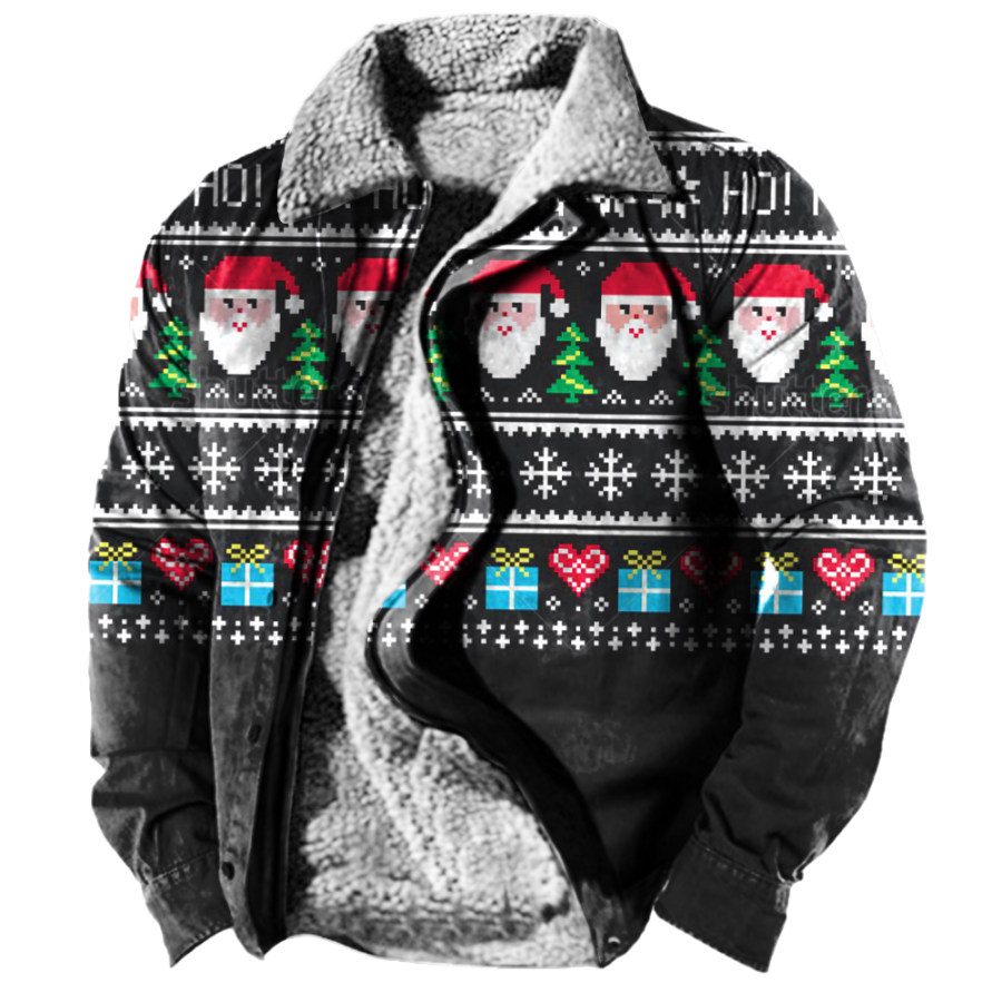 

Men's Vintage Christmas Print Fleece Jacket