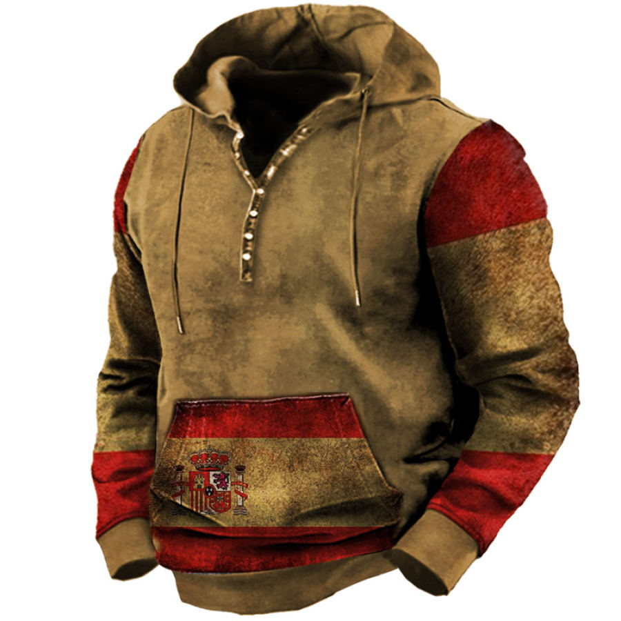 

Men's Vintage Spanish Flag Print Pocket Hoodie