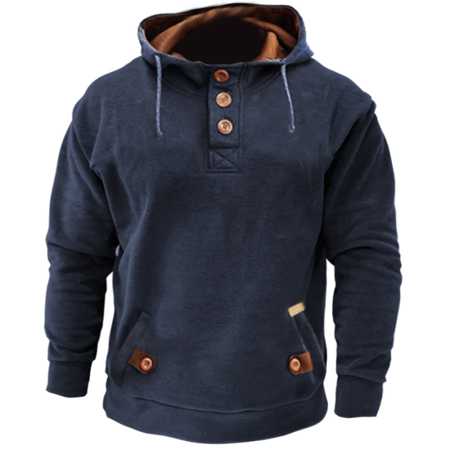 

Men's Vintage Contrast Button Pocket Tactical Hoodie