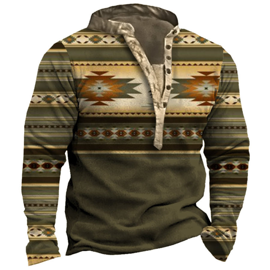 

Men's Vintage Outdoor Ethnic Print Henley Sweatshirt