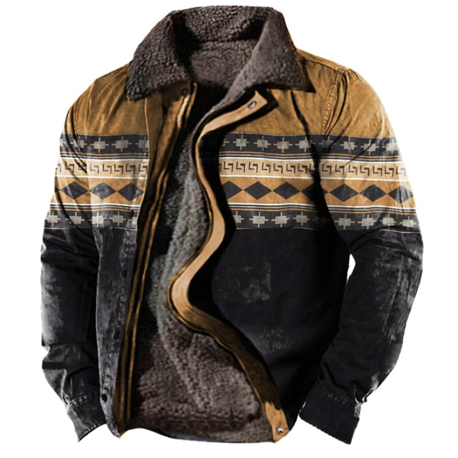 

Men's Vintage Ethnic Print Plus Fleece Warm Thick Jacket