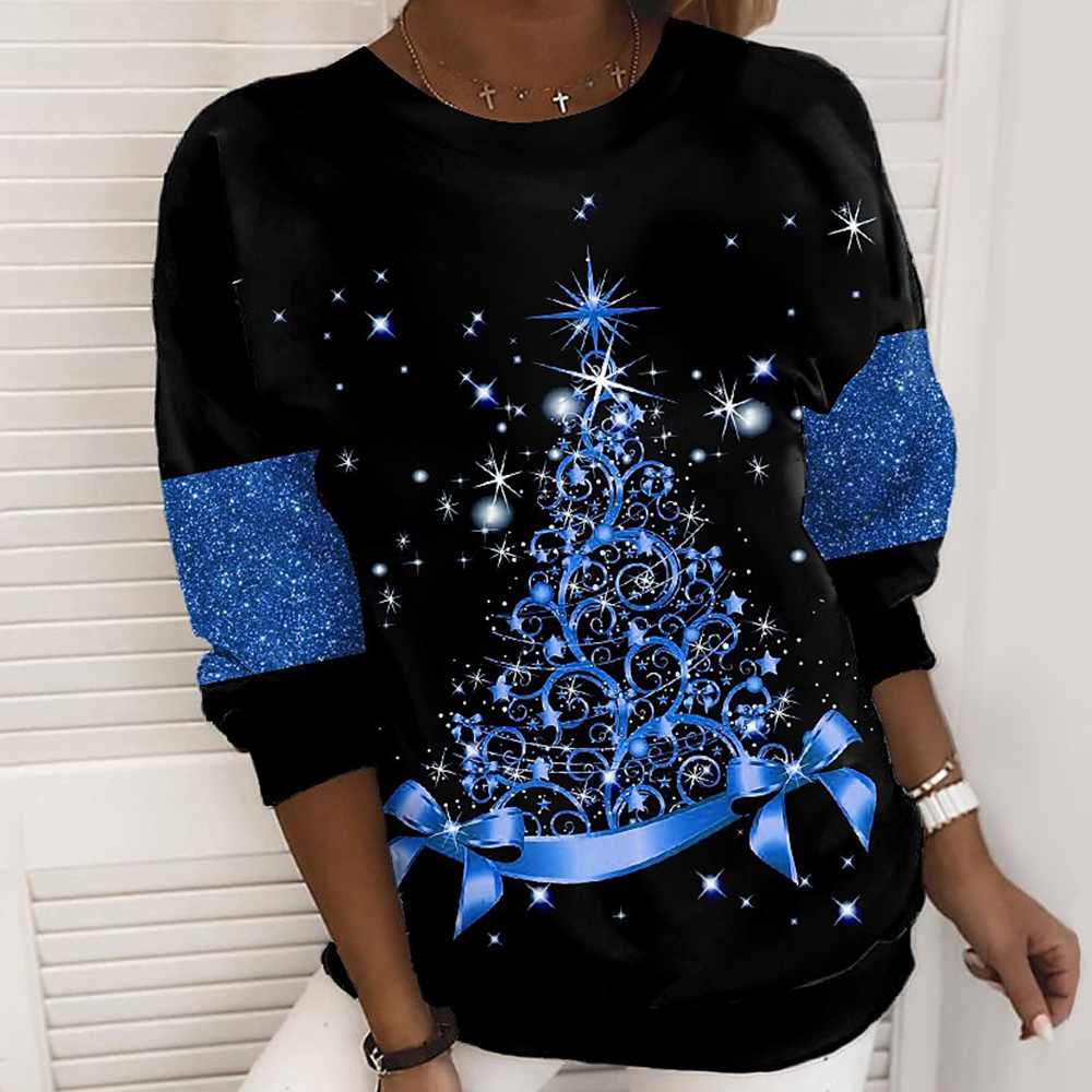 Women's Christmas Tree 3d Print Chic Crew Neck Casual Sweatshirt