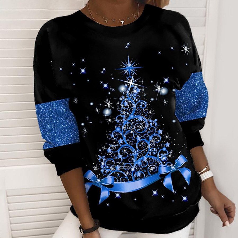 

Lässiges Sweatshirt Mit Rundhalsausschnitt Und Weihnachtsbaum-3D-Druck Für Damen