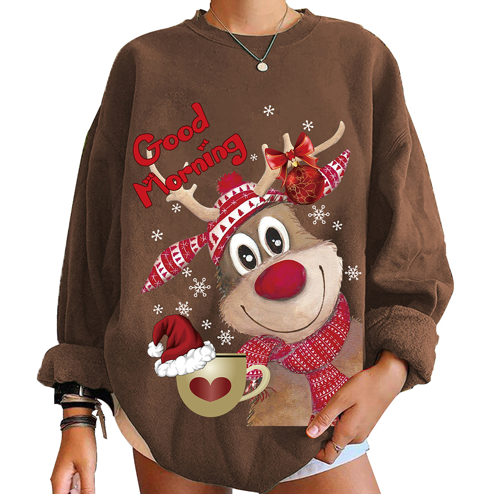 Women's Christmas Elk Print Chic Crew Neck Casual Sweatshirt