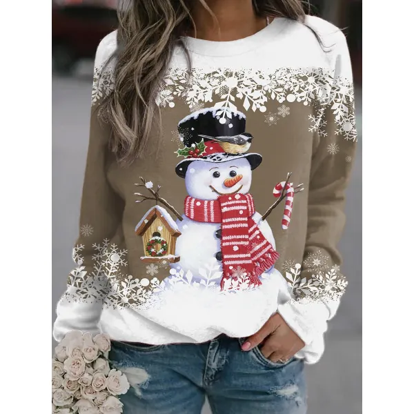 Women's Christmas Snowman 3D Print Crew Neck Casual Sweatshirt - Honeylop.chimpone.com 