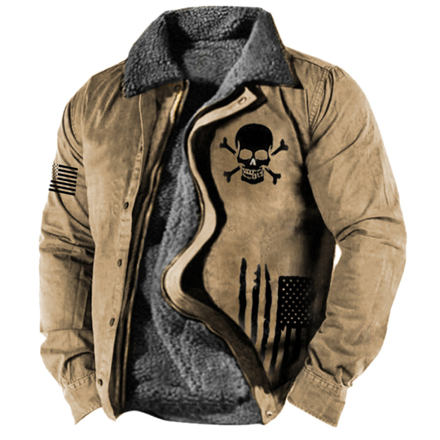 

Vintage Skull American Flag Outdoor Men's Fleece Jacket