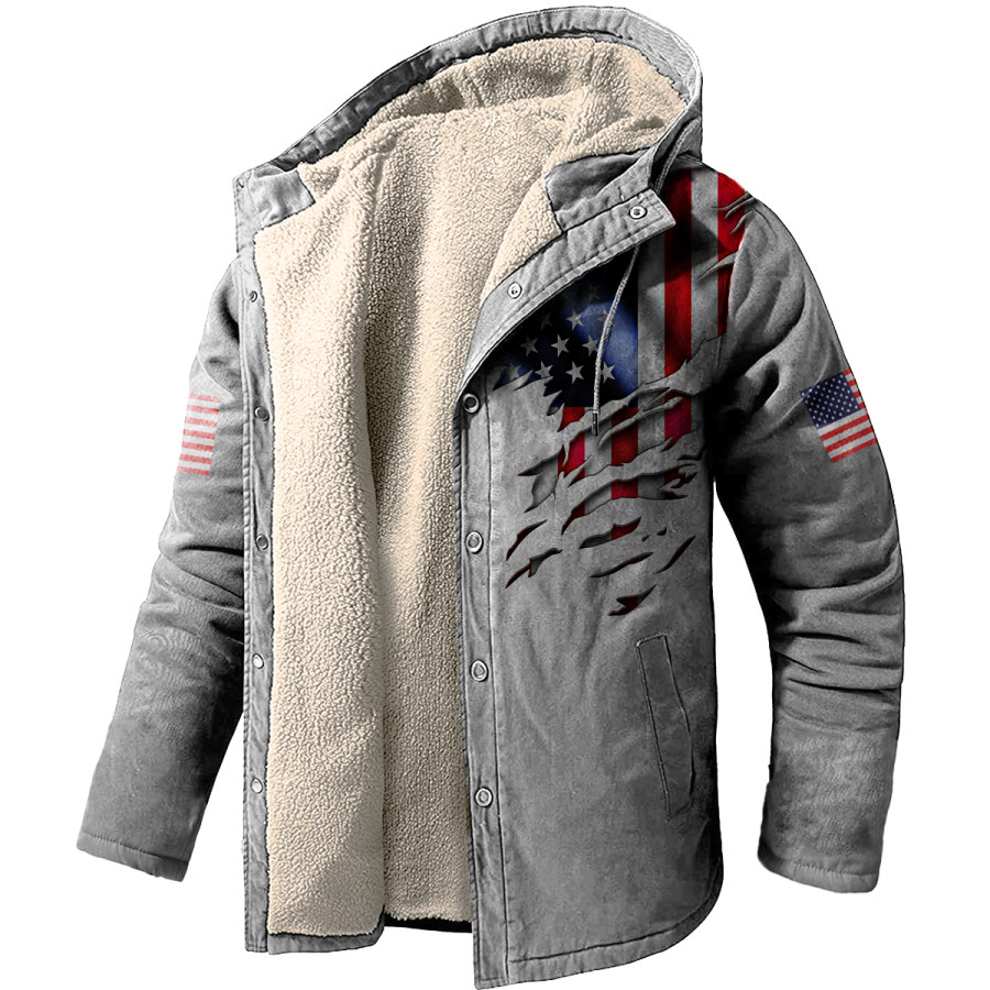 

Men's Vintage American Flag Fleece Hooded Jacket