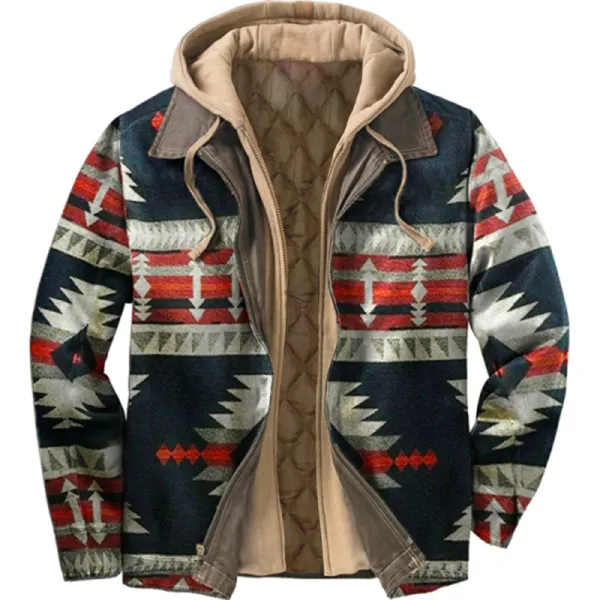 Men's Vintage Ethnic Print Zip Long Sleeve Jacket - Yiyistories.com 