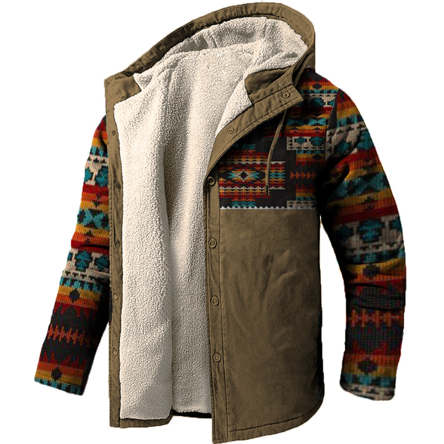 

Men's Vintage Ethnic Pattern Hooded Fleece Jacket