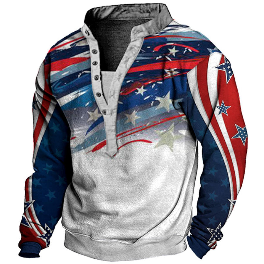 

Men's Outdoor Vintage American Flag Print Henley Sweatshirt