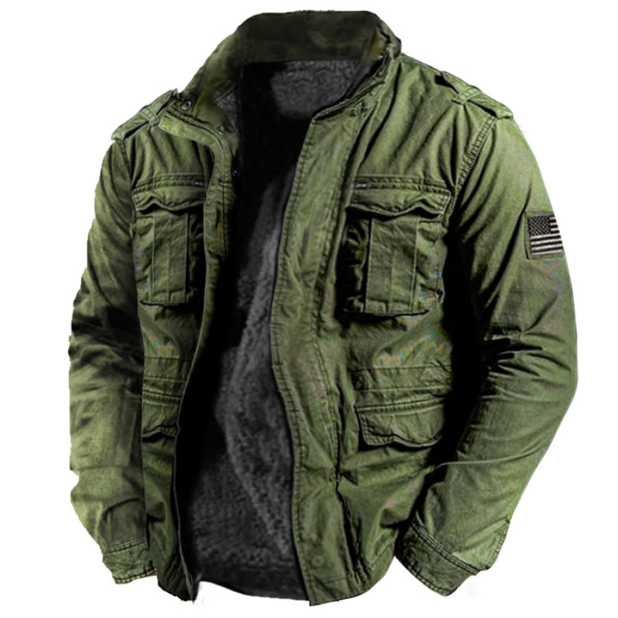

Men's Retro Outdoor Training Pocket Fleece Lined Thermal Tactical Jacket