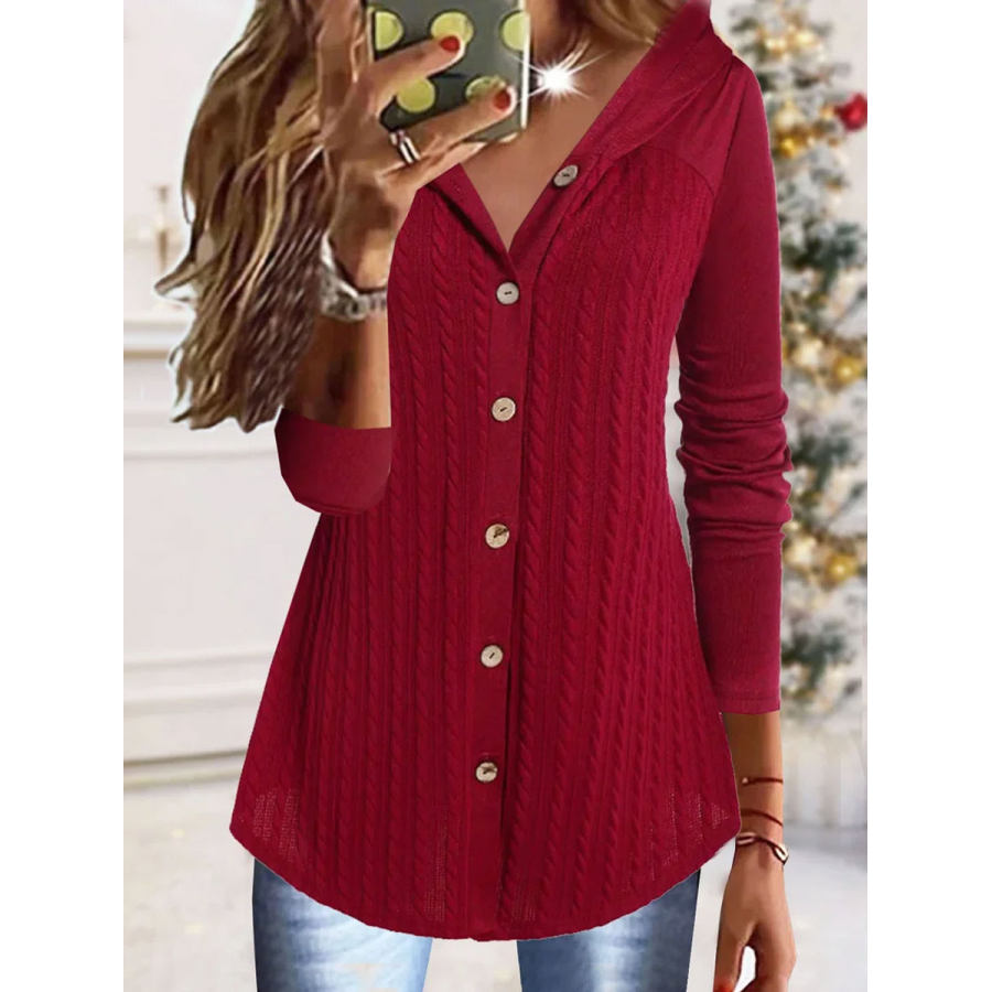 

Casual Loose Knit Panel Cardigan Hoodie Long Sleeve T-shirt