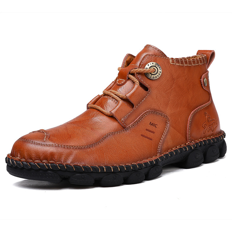 Men's Genuine Leather Lace-up Chic Vintage Print High Boots