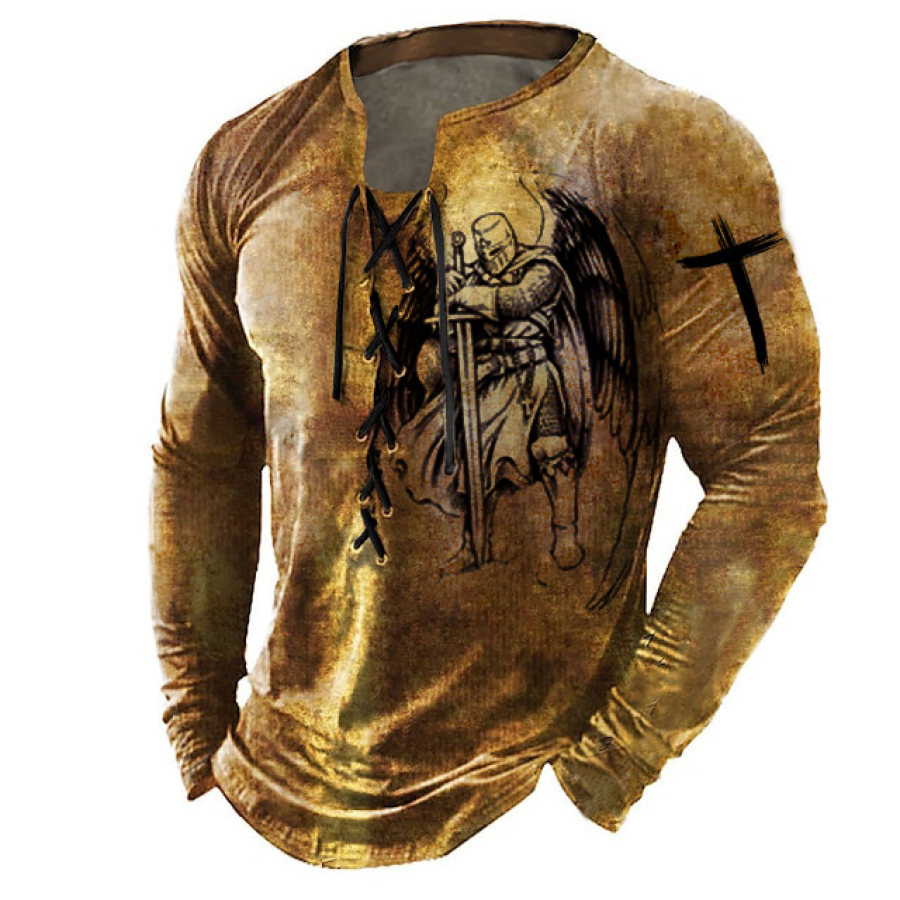 

Men's Vintage Templar Cross Lace-Up Long Sleeve T-Shirt