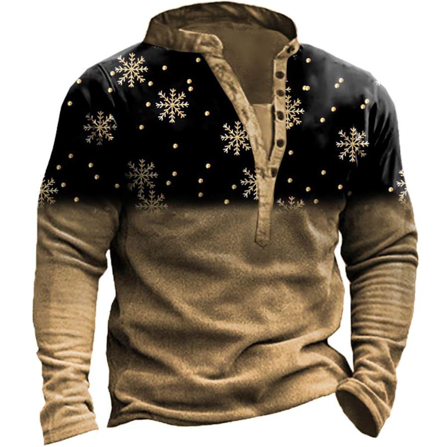 

Men's Christmas Snowflake Print Henley Sweatshirt