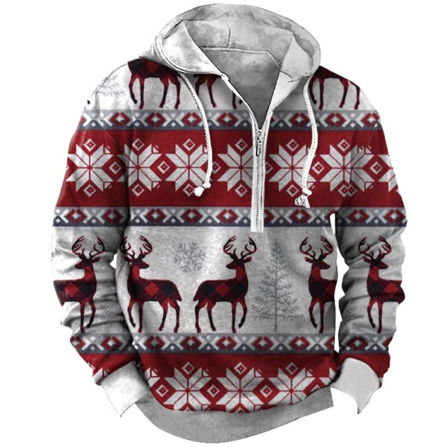 

Men's Christmas Snowflake Elk Print Zipper Hoodie