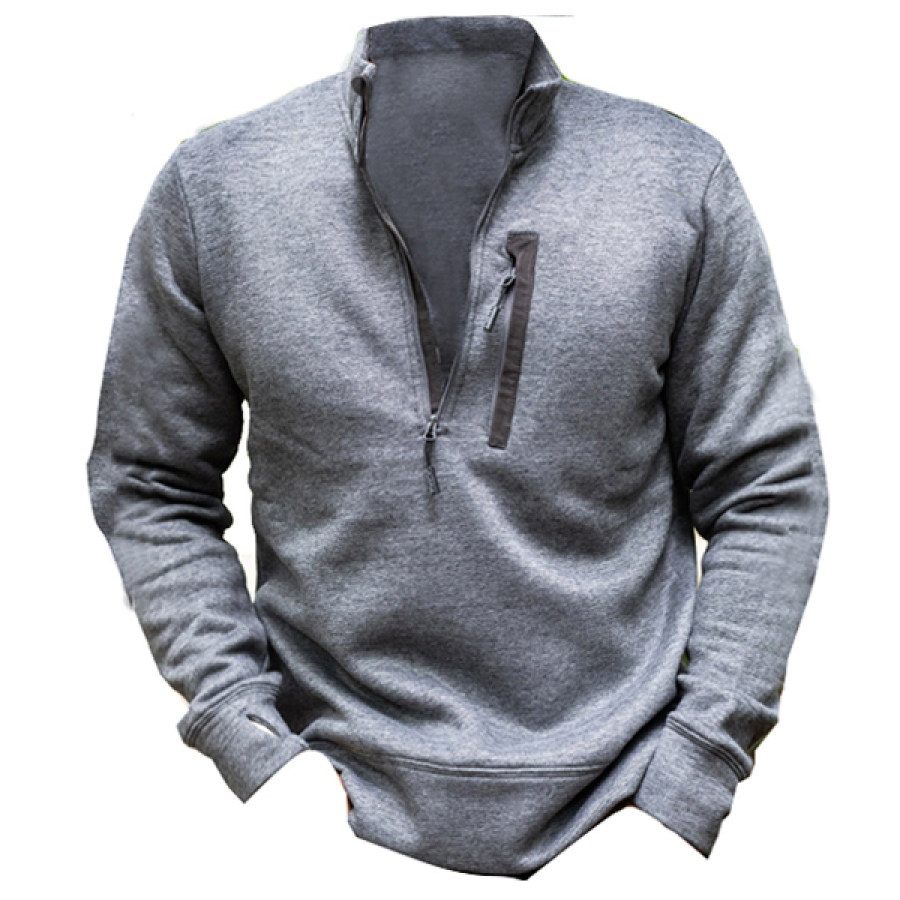 

Men's Outdoor Zip Pocket Half Open Collar Sweatshirt