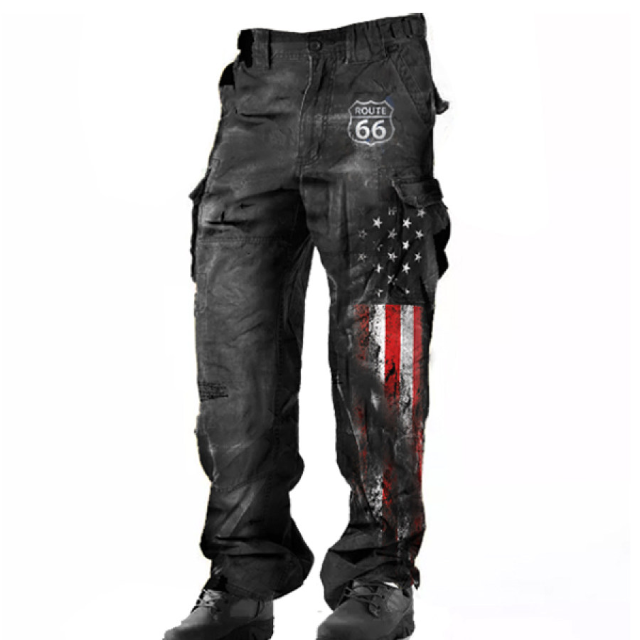 

American Flag Route 66 Print Men's Retro Tactical Cargo Pants