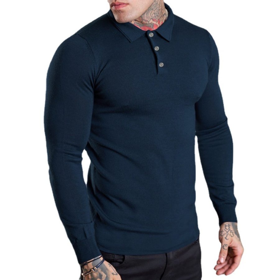 

Men's Breathable Cotton Casual Long Sleeve Lapel Polo T-Shirt