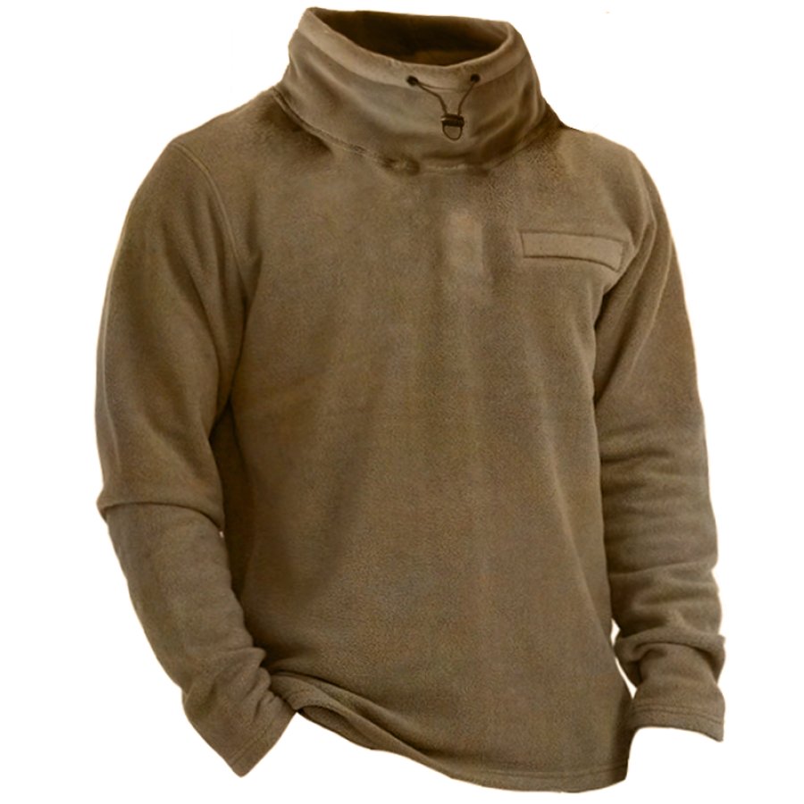 

Men's Fleece Pocket Drawstring Half Turtleneck Sweatshirt