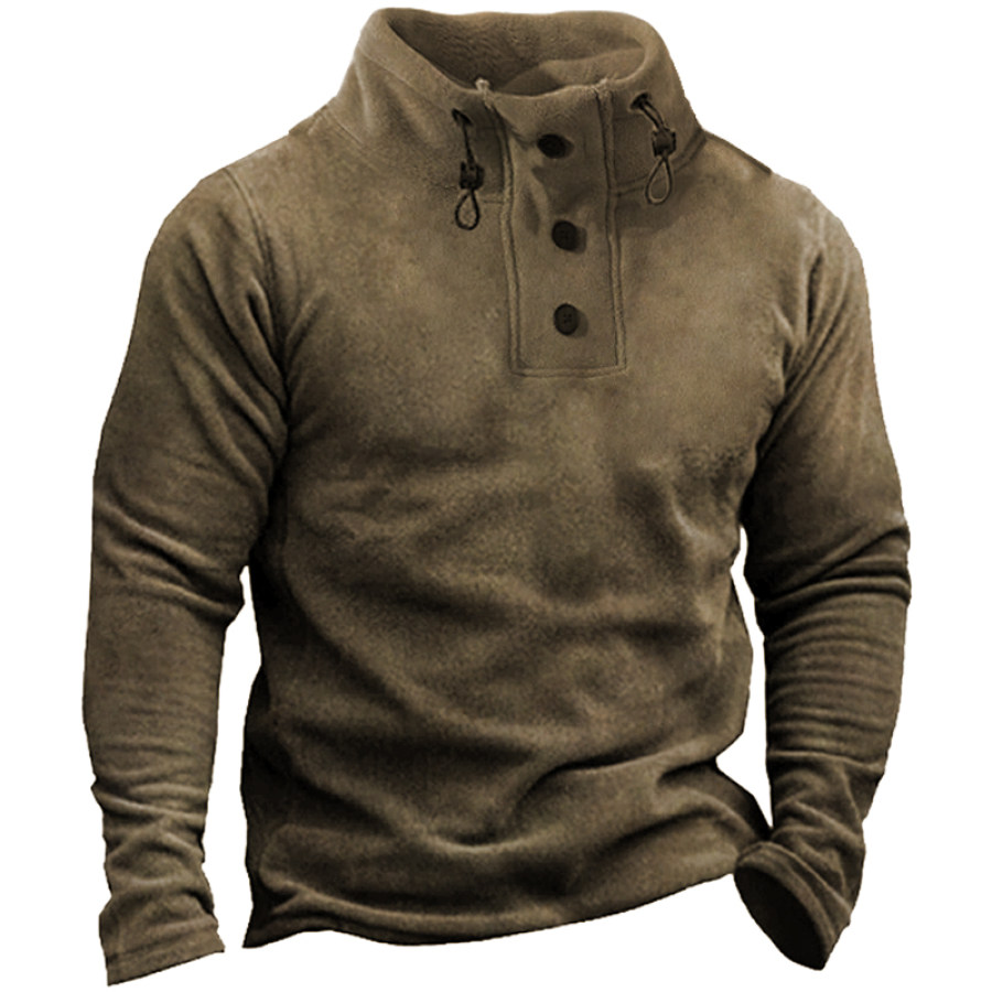 

Men's Polar Fleece Drawstring Half Turtleneck Tactical Thermal Sweatshirt