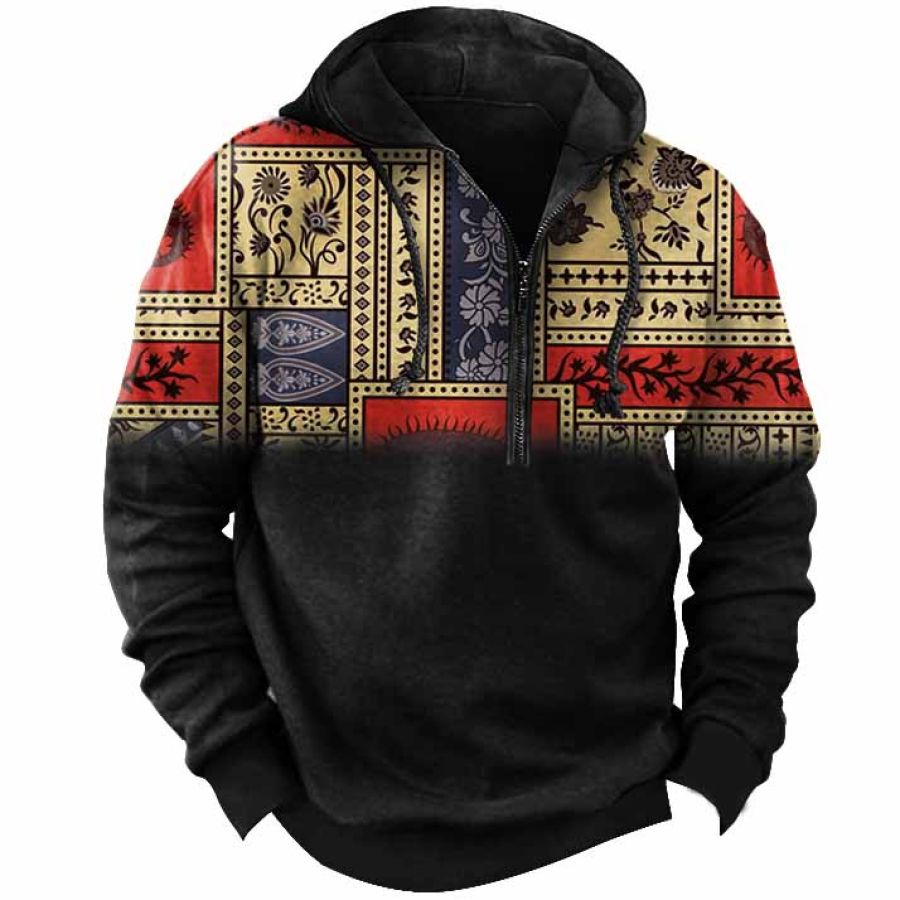 

Men's Vintage Ethnic Print Zipper Hoodie