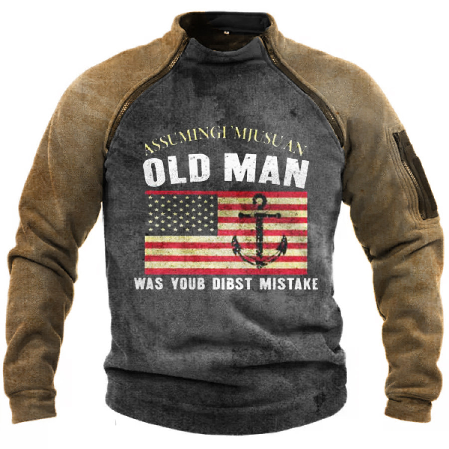 

Old Man Is Your First Mistake American Flag Stand Collar Sweatshirt
