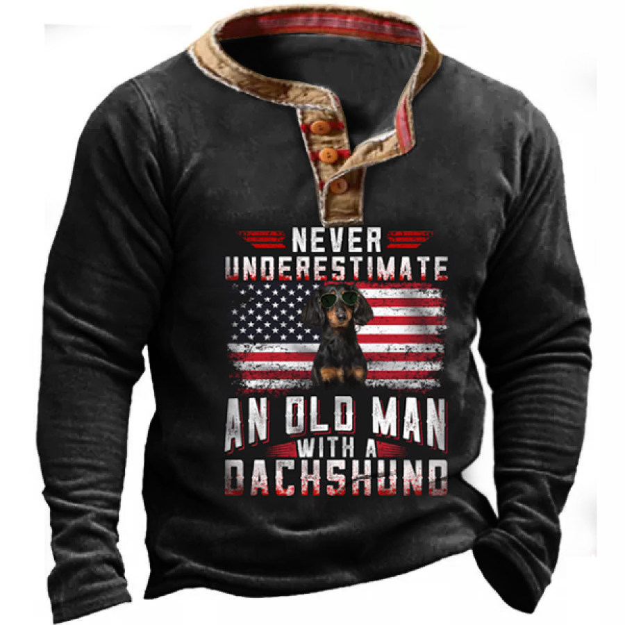 

Never Underestimate An Old Man With A Dachshund Men Henley Sweatshirt