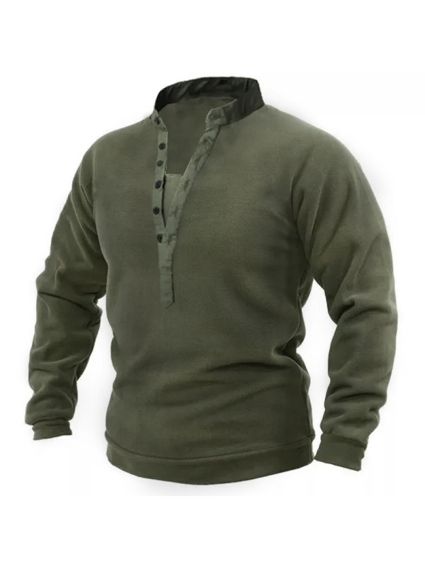 Men Outdoor Fleece Henley Collar Tactical Men's Sweatshirt