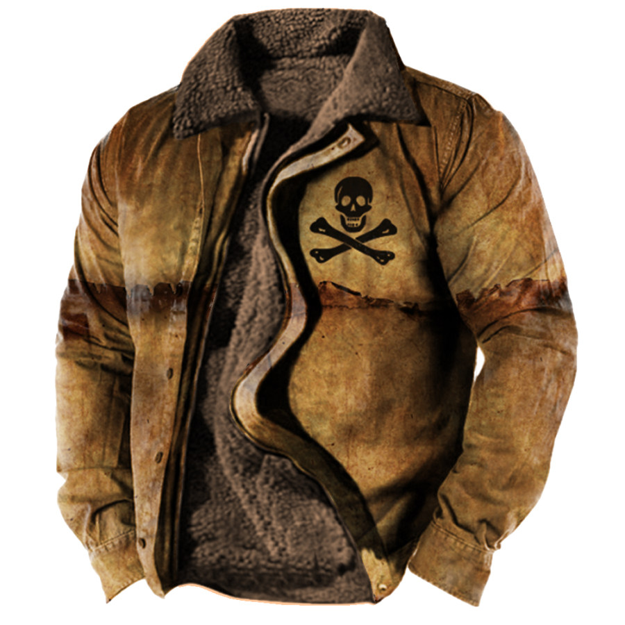 

Pirate Skull Men's Vintage Print Warm Fleece Jacket