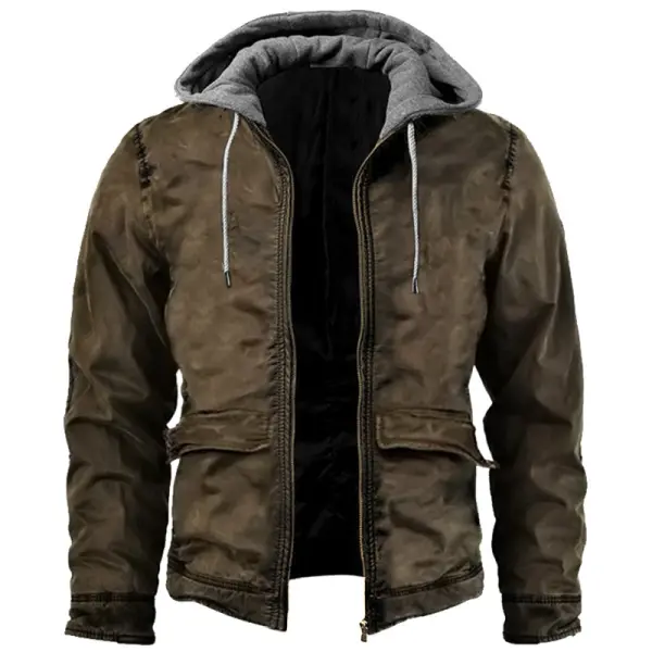 Men's Retro Outdoor Warm Tactical Hooded Panel Jacket - Mosaicnew.com 