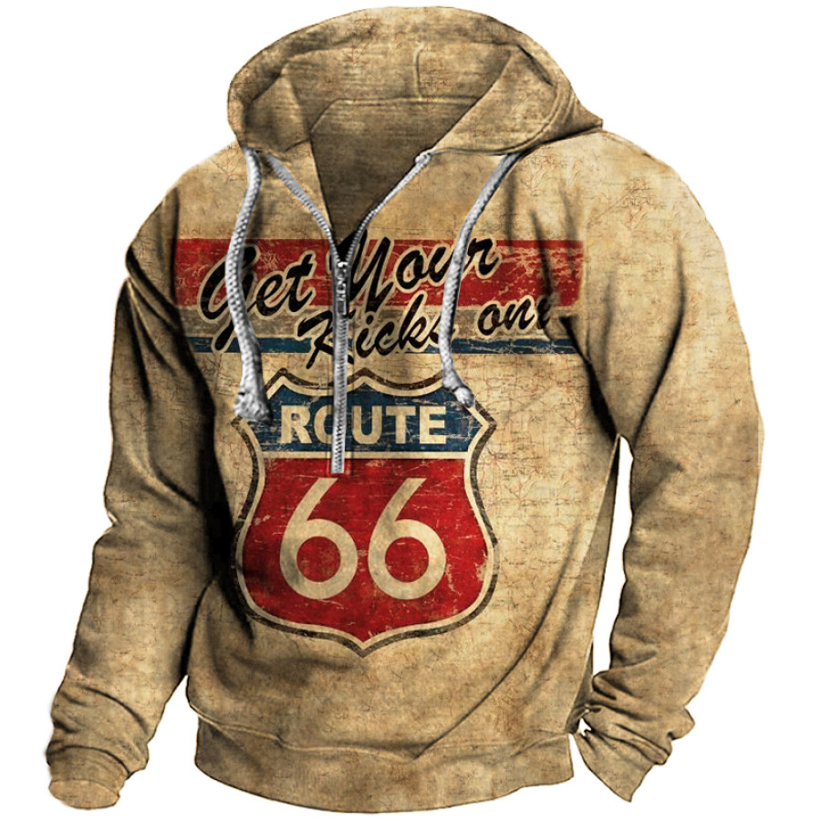 

Get Your Kicks On Route 66 Men's Retro Road Trip Zip Hoodie